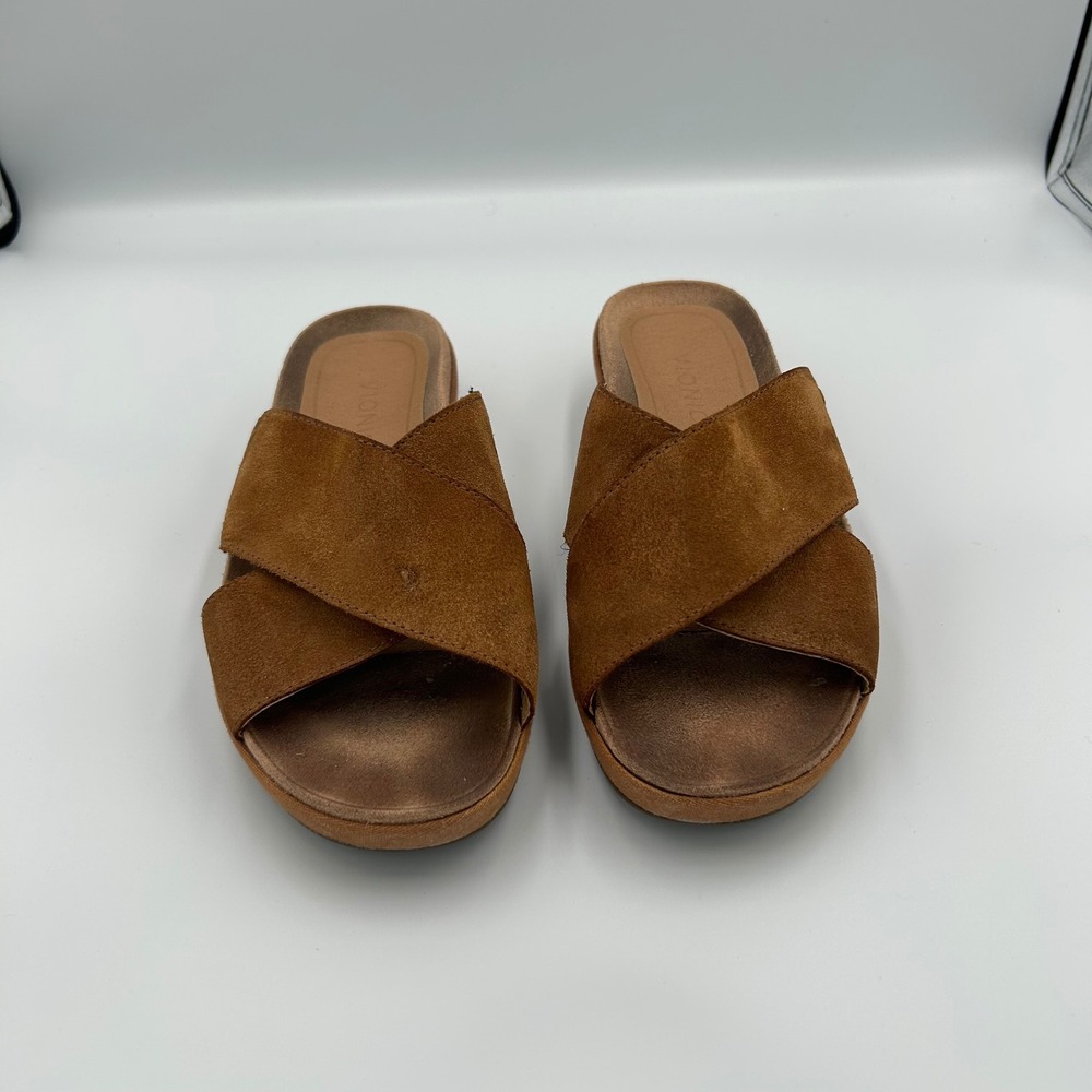 Vionic Hayden Suede Slide Sandals Womens 6.5 Wide Toffee Brown Platform‎